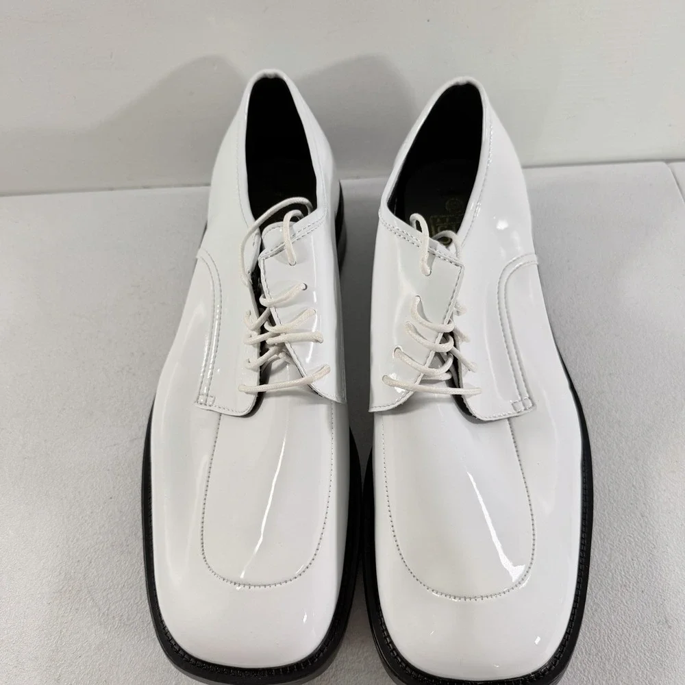 After Six Men's White Patent Leather Tuxedo Dress Shoes Oxfords Size 11.5 W NWOB